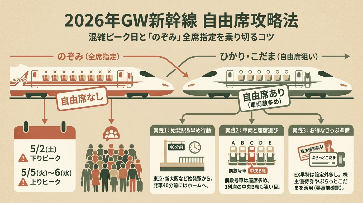GW新幹線の自由席攻略法｜混雑ピーク日と座れるコツ2026