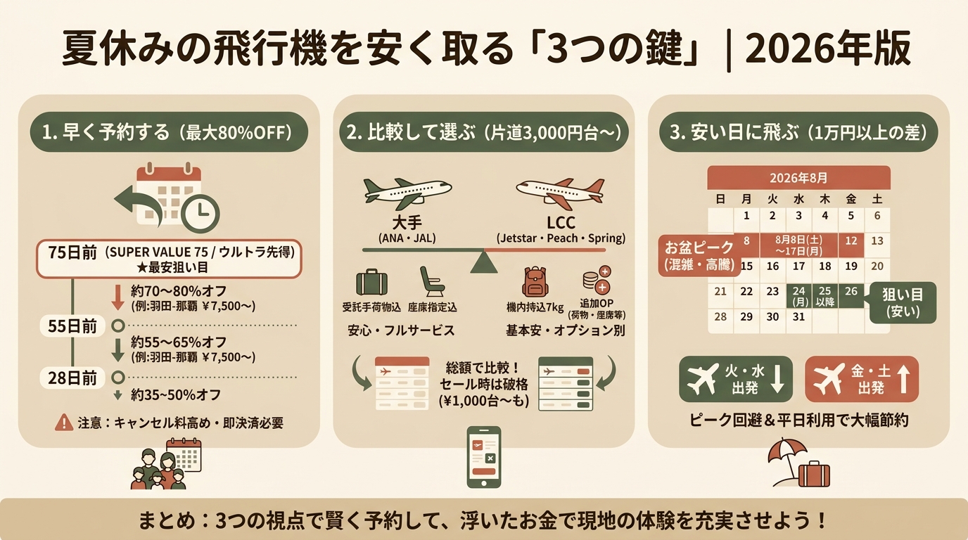 夏休み飛行機を安く取る方法 図解（前半）