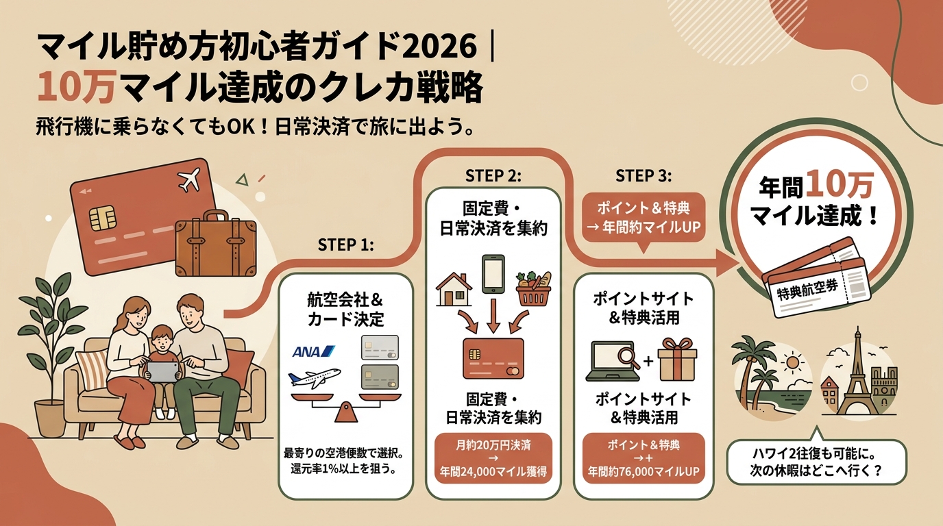 マイル貯め方初心者ガイド2026｜10万マイル達成のクレカ戦略