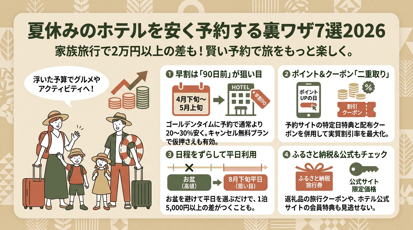 夏休みのホテルを安く予約する裏ワザ7選2026