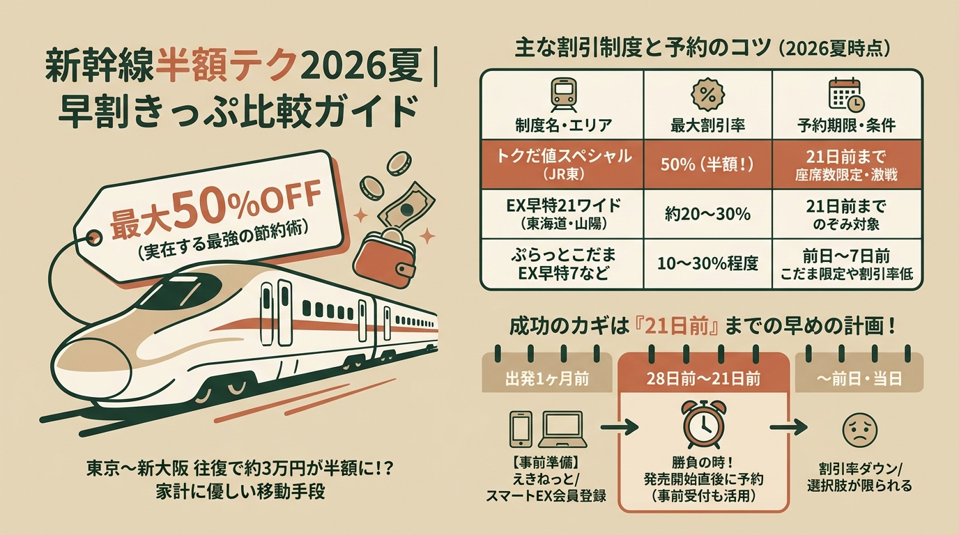 新幹線半額テク2026夏|早割きっぷ比較ガイド