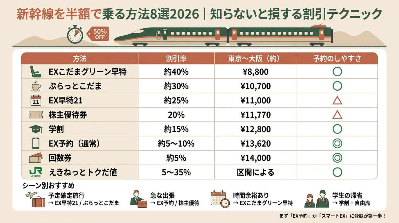 新幹線を半額で乗る方法8選2026｜知らないと損する割引テクニック