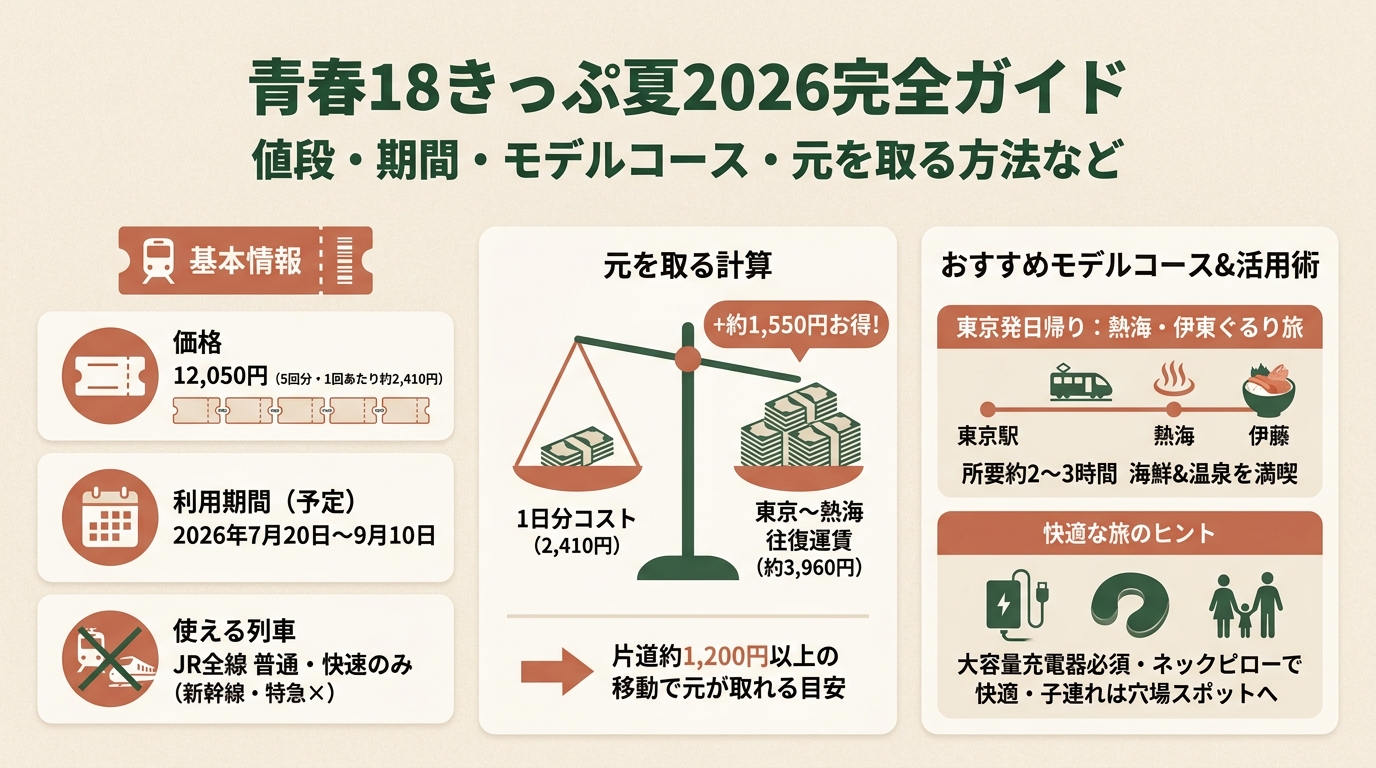 青春18きっぷ夏2026完全ガイド 値段・期間・モデルコース・元を取る方法など