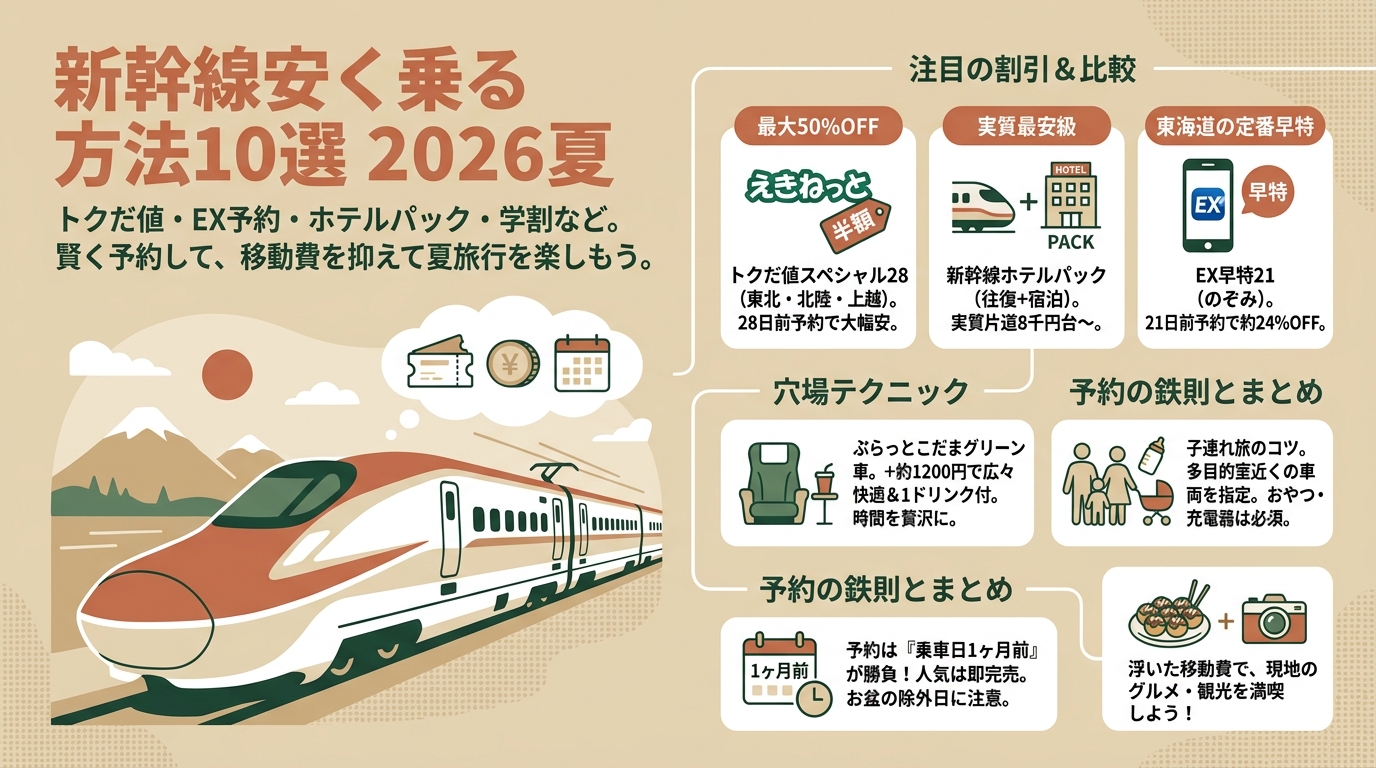 新幹線安く乗る方法10選2026夏 トクだ値・EX予約・ホテルパック・学割など アイキャッチ(PC用)